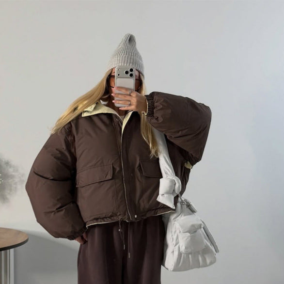 Women's Short Oversized Padded Jacket with High Collar and Quilted Lining Amarae
