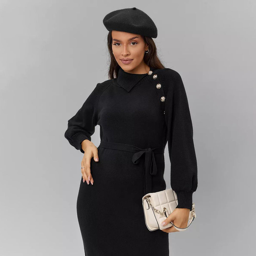Robe en tricot élégante pour femme avec ceinture de tailleur et détails de boutons à la mode Chic & Stil