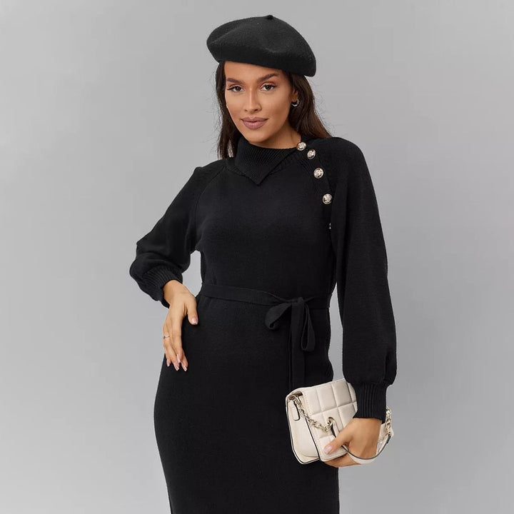 Robe en tricot élégante pour femme avec ceinture de tailleur et détails de boutons à la mode Chic & Stil