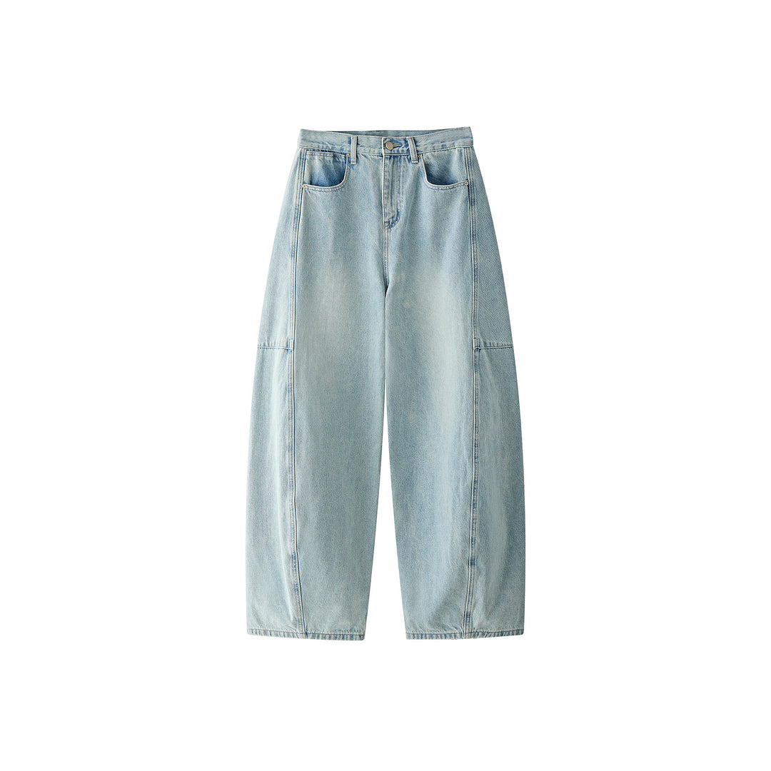 Women's Extra Wide High-Waist Denim Baggy Pants with Balloon Silhouette and Knee Tucks Amarae