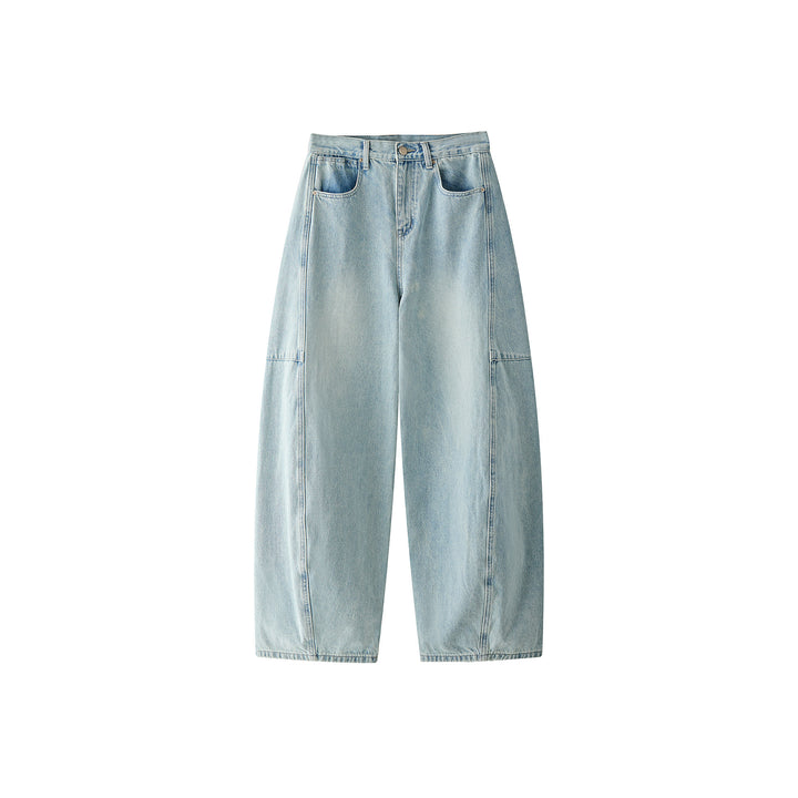 Women's Extra Wide High-Waist Denim Baggy Pants with Balloon Silhouette and Knee Tucks Amarae