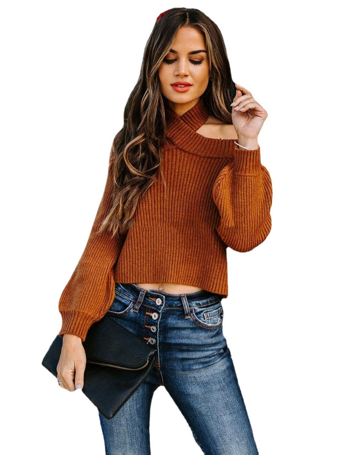 Short pullover for women with a high collar and ribbed texture Lune London