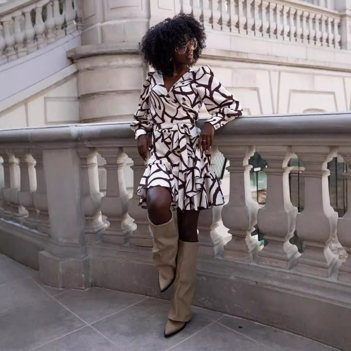 Flattering wrap mini dress for ladies with leopard print Lune London