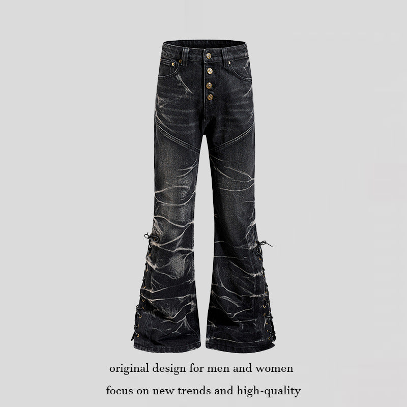 Women's high-waisted flared jeans with button fly and side lacing Amarae