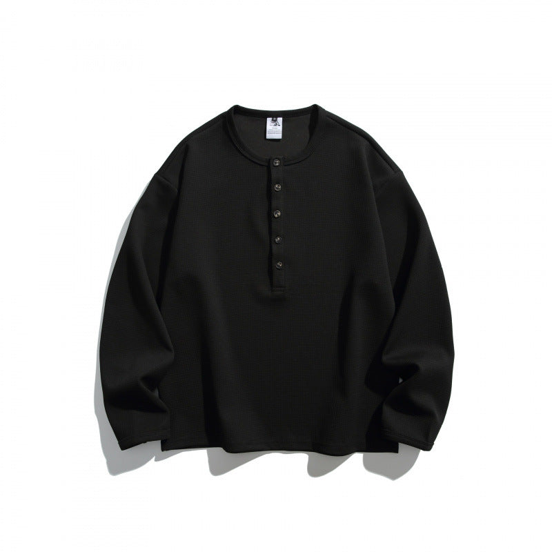 Unisex waffle texture Henley shirt with button placket and oversized fit Amarae