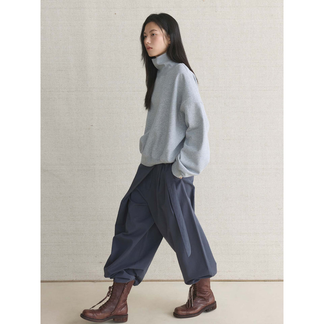 Women's Boxy Roll Neck Sweatshirt with Extended Collar and Dropped Shoulder Amarae