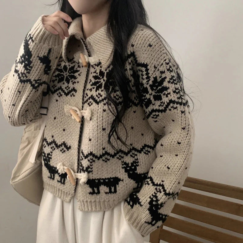 Cardigan pour femmes avec motif animalier créatif et boutons en bois de haute qualité Chic & Stil