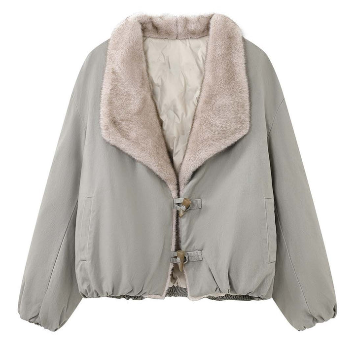 Women’s short jacket in oversized fit with detachable faux fur collar Amarae