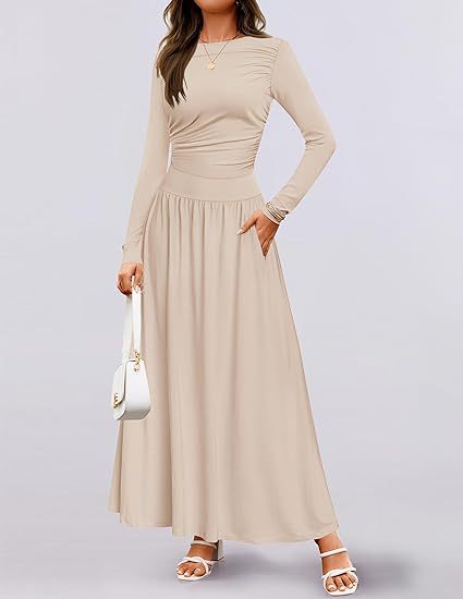 Women's Long Sleeve Maxi Dress with Elegant Ruffle Details and Practical Pockets Lune London