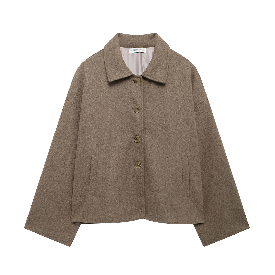 Women's short coat made of wool blend with oversized silhouette and concealed button placket Amarae