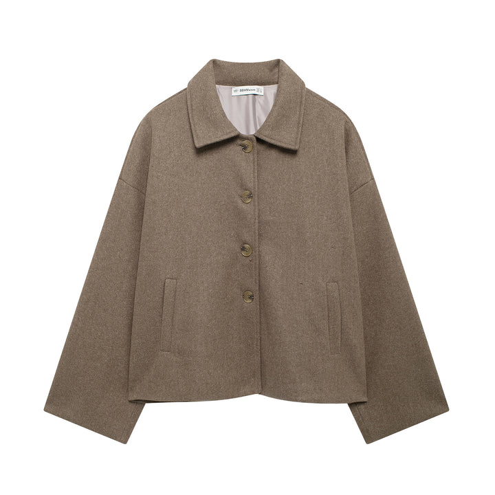 Women's short coat made of wool blend with oversized silhouette and concealed button placket Amarae