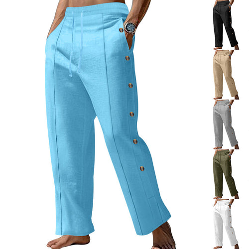 Casual summer pants for men with side buttons and elastic waist Amarae