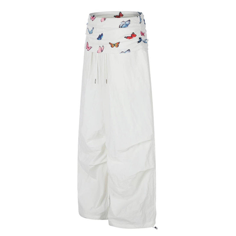 Women's Wide Palazzo Lounge Pants with Pleated Butterfly Waistband and Drawstring
