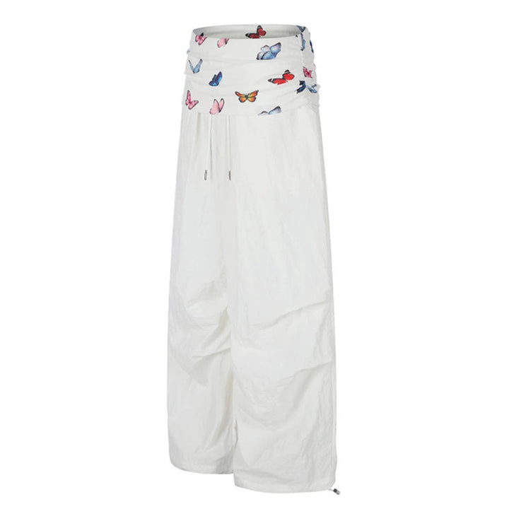Women's Wide Palazzo Lounge Pants with Pleated Butterfly Waistband and Drawstring