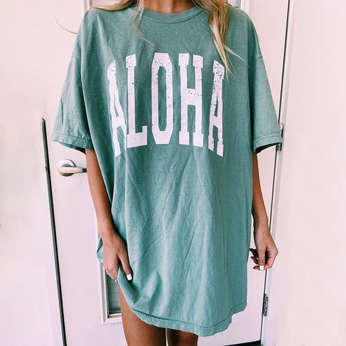 Oversized T-shirt for women with creative Aloha print Amarae