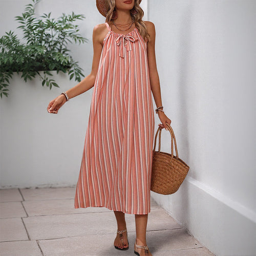 Amarae Women's Striped Maxi Summer Dress with Adjustable Drawstring