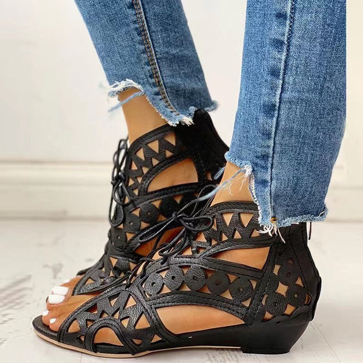 Women Open Lace-Up Sandals with Intricate Design and Non-Slip Sole Lune London