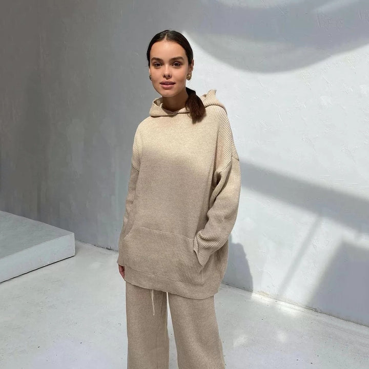 Casual knitted set for women with oversized hoodie and wide pants Lune London