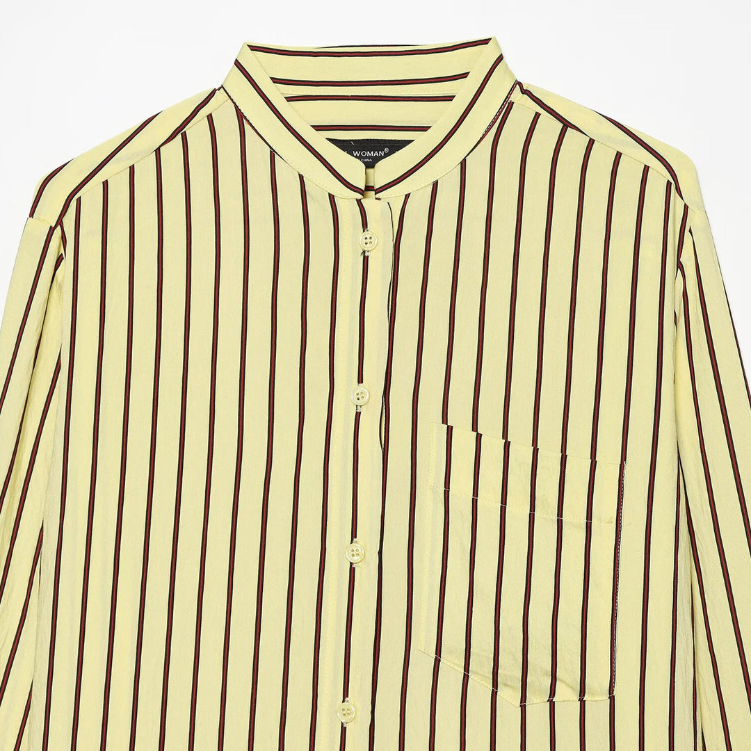 Women's Striped Oversized Blouse with Stand Collar and Chest Pocket Amarae
