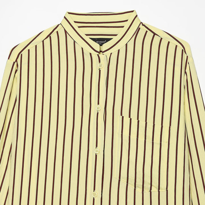 Women's Striped Oversized Blouse with Stand Collar and Chest Pocket Amarae