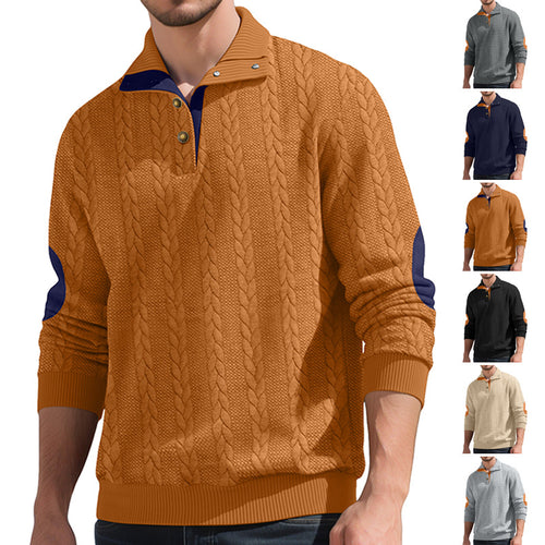 Trendy knit sweater for men with button placket and contrasting details Amarae