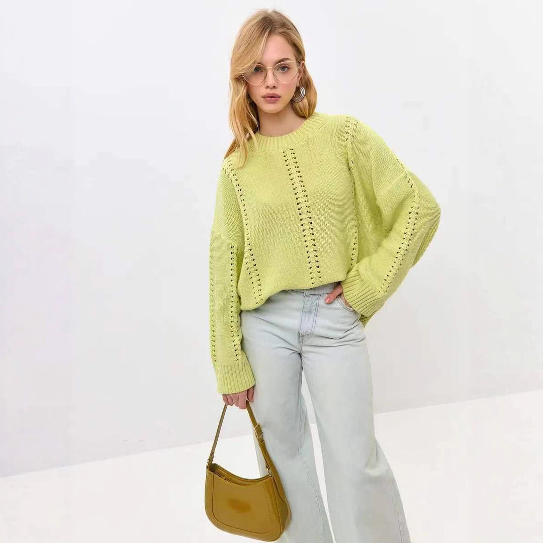 Pull en tricot pour femmes avec motif en dentelle décoratif et sleeves volumineuses Chic & Stil