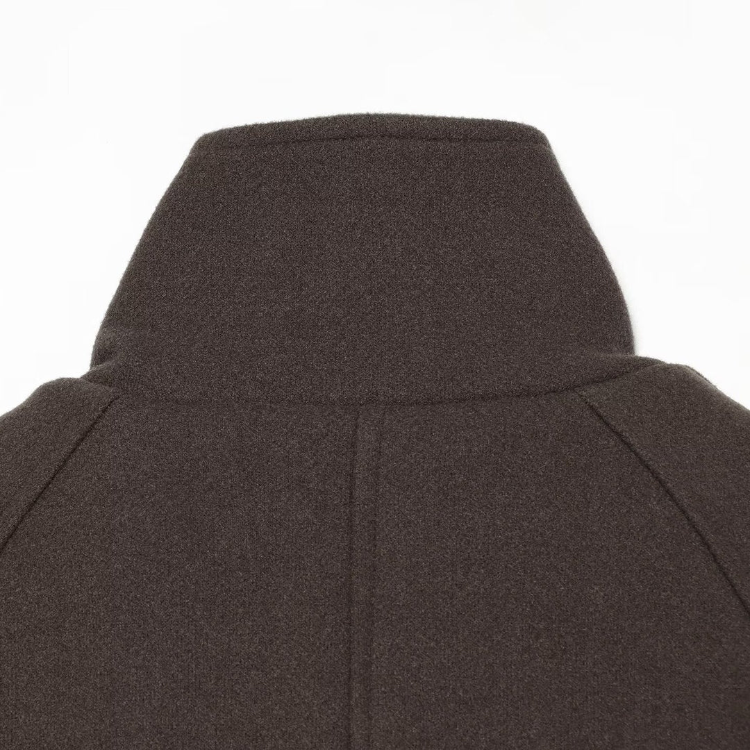 Ladies short cape jacket made of wool blend with high standing collar, double-breasted and tie belt Amarae