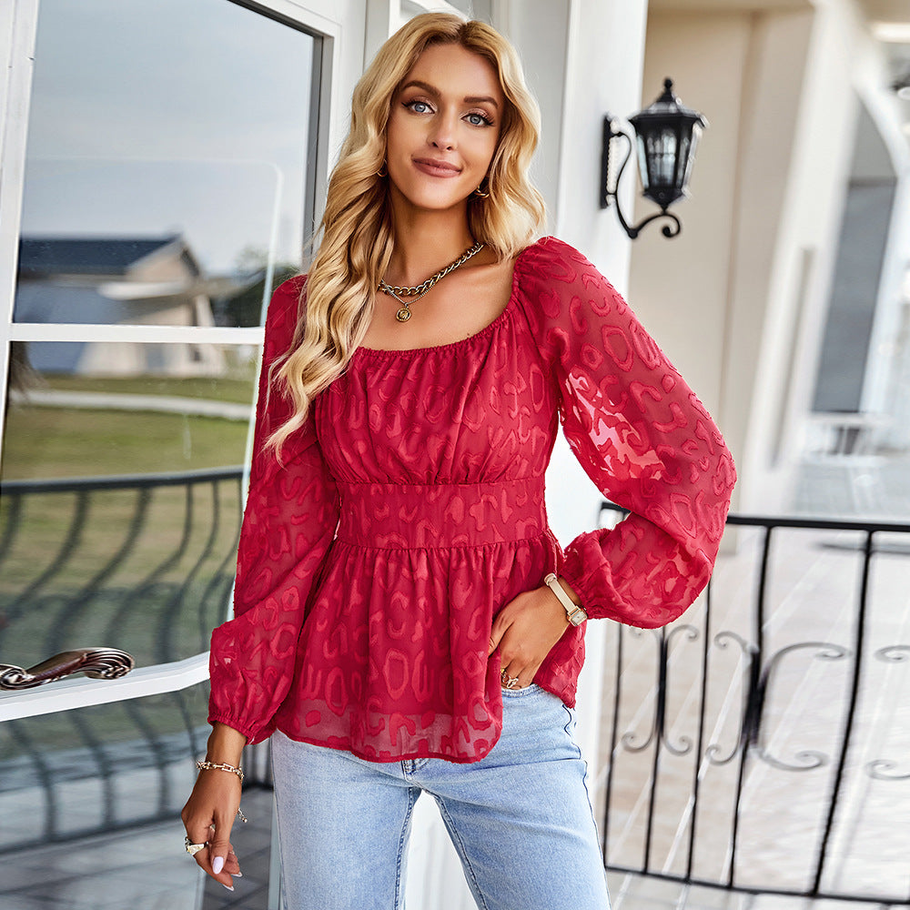 Blouse for women with elastic insert at the waist and puffed sleeves Lune London