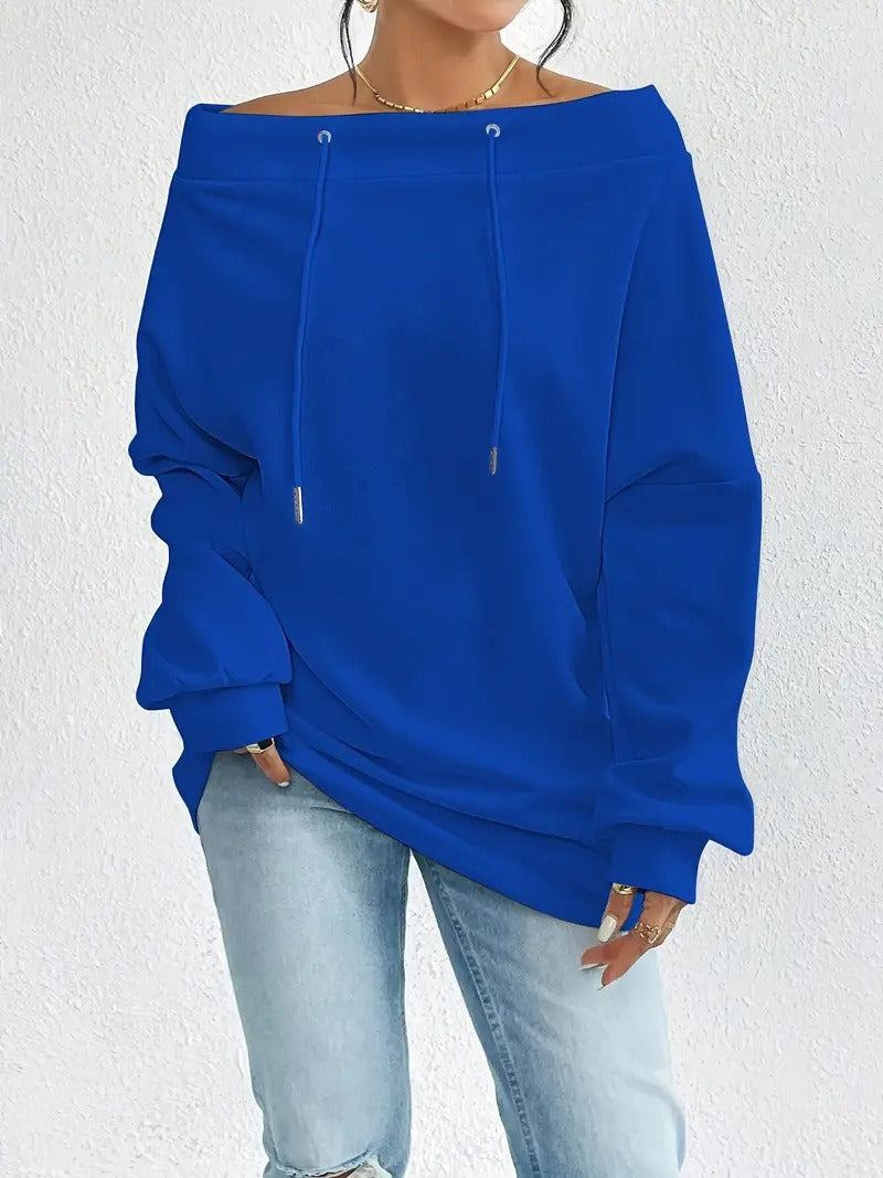 Casual sweatshirt for women with open shoulder part and cord Lune London