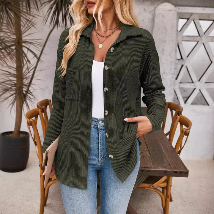 Ladies Casual Pique Waffle Clothing with Practical Pockets and Chic Button Closure and Style