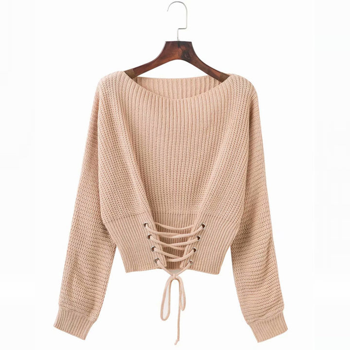 Women's sweater with a deep back neckline and decorative lace details Lune London