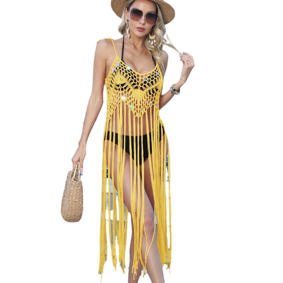 Women crochet fringe swimsuit Lune London