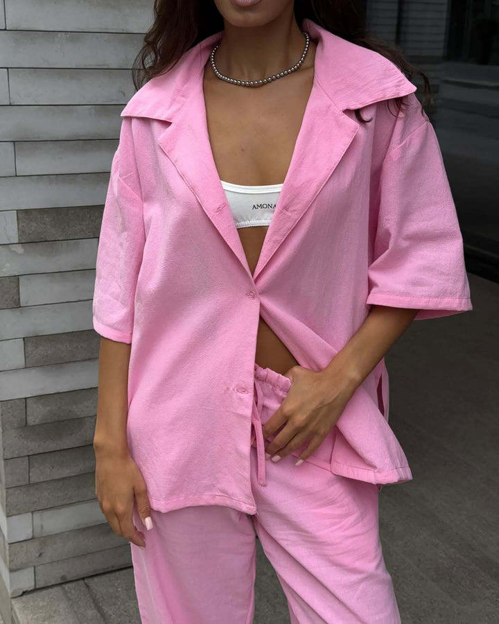 Casual women's set in lightweight fabric with loose pants and casual blouse Lune London