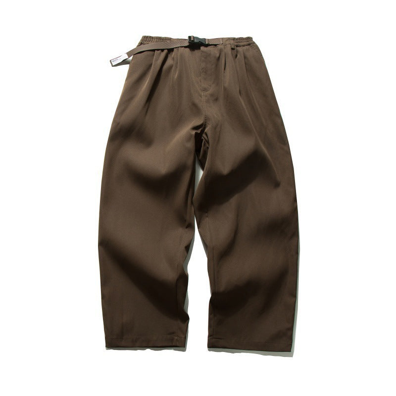 Men's Wide Relaxed Twill Pants with Elastic Waistband, D-Ring Belt, and Pleats Amarae