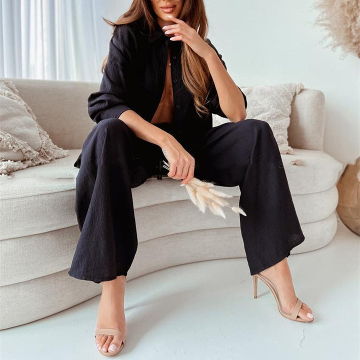 Lightweight two-piece women's set consisting of a shirt and pants with a knot at the waist Lune London