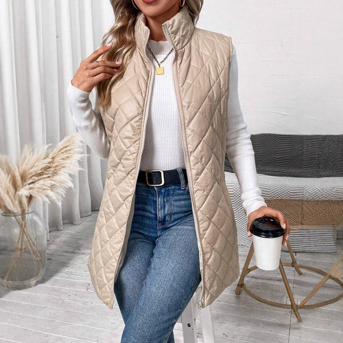 Ladies Elegant quilted vest with wide collar and practical pockets Amarae