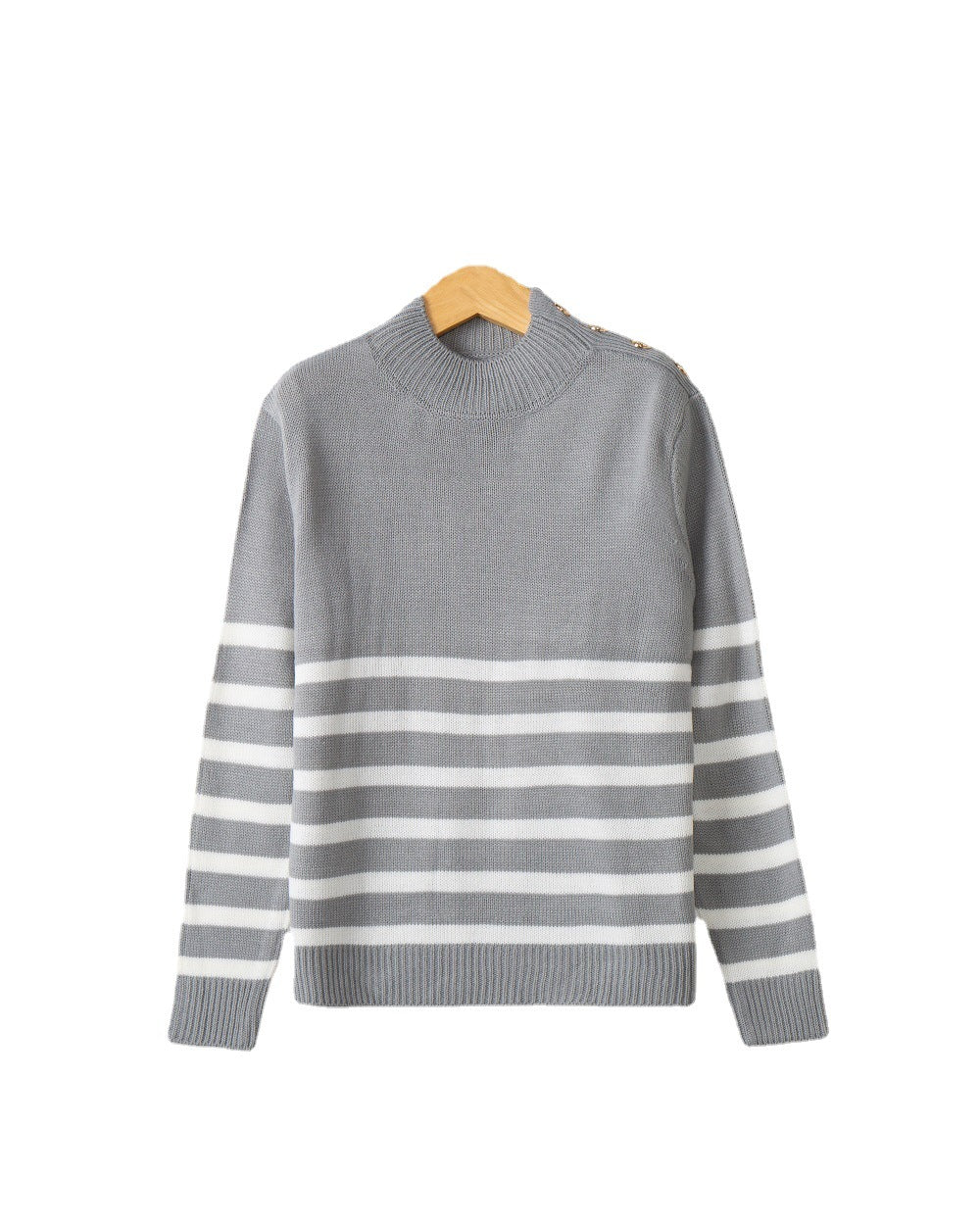 Fashionable knitted sweater for women with striped pattern and button details Lune London