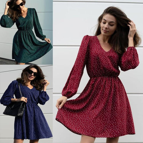 Casual dress for women with V-neck and puff sleeves Amarae