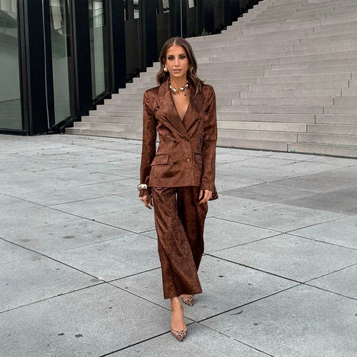 Women Double-Breasted Velvet Blazer and Cropped Pants Co-Ord Set Amarae