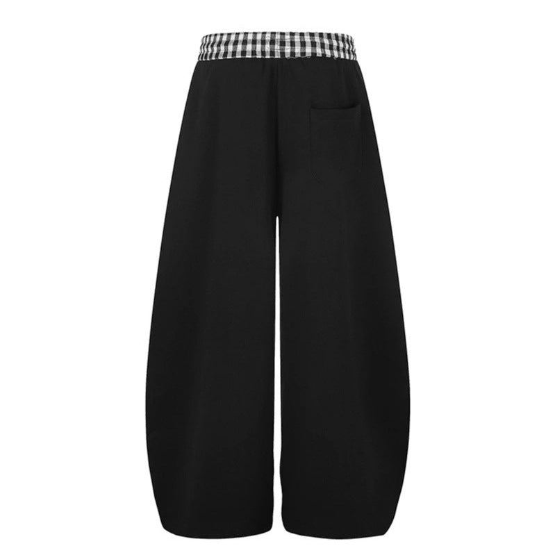 Women's Extra Wide Palazzo Sweatpants with Check Comfort Waistband, Drawstring, and Skeleton Print Amarae