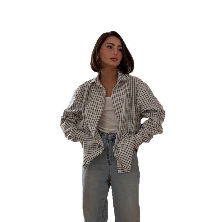 Women's Checked Oversized Shirt with Extended Hem Amarae