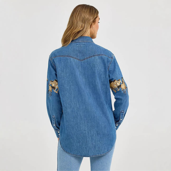 Ladies' denim shirt with creative horse design and high-quality cotton blend Lune London
