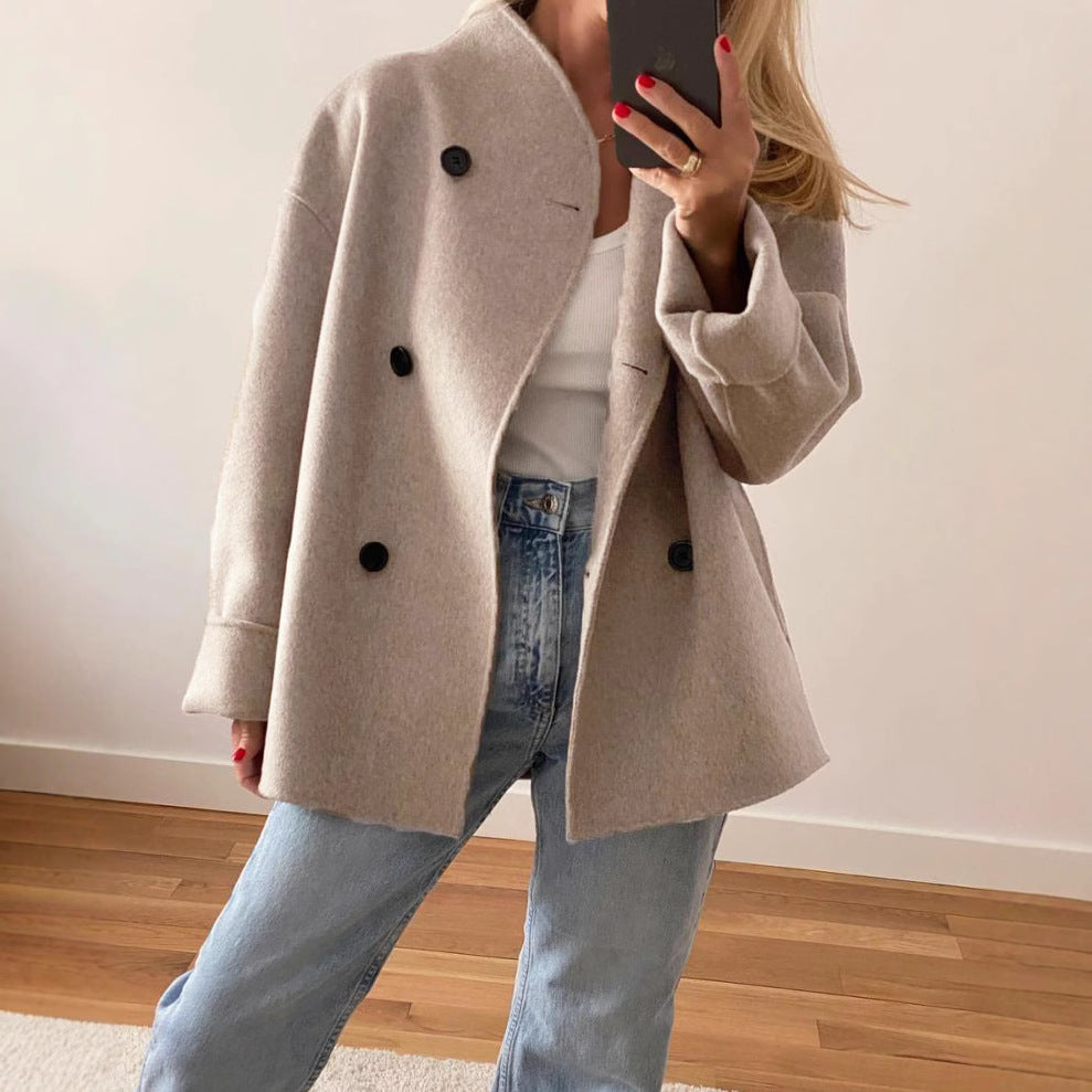 Femme veste en laine élégante avec boutonnage double et coupe décontractée Chic & Stil