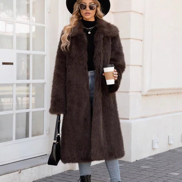 Women's Fluffy Faux Fur Coat with Soft Lapels Lune London