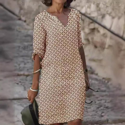 Casual midi dress for women with V-neck and practical buttons Amarae