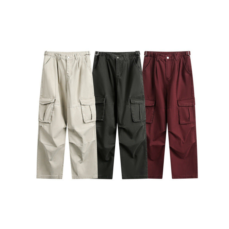 Men's Utility Cargo Pants with Wide Leg, Flap Pockets and Adjustable Waist Amarae