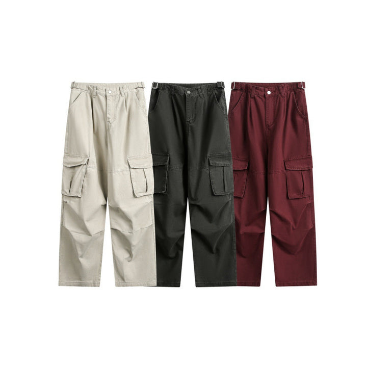 Men's Utility Cargo Pants with Wide Leg, Flap Pockets and Adjustable Waist Amarae