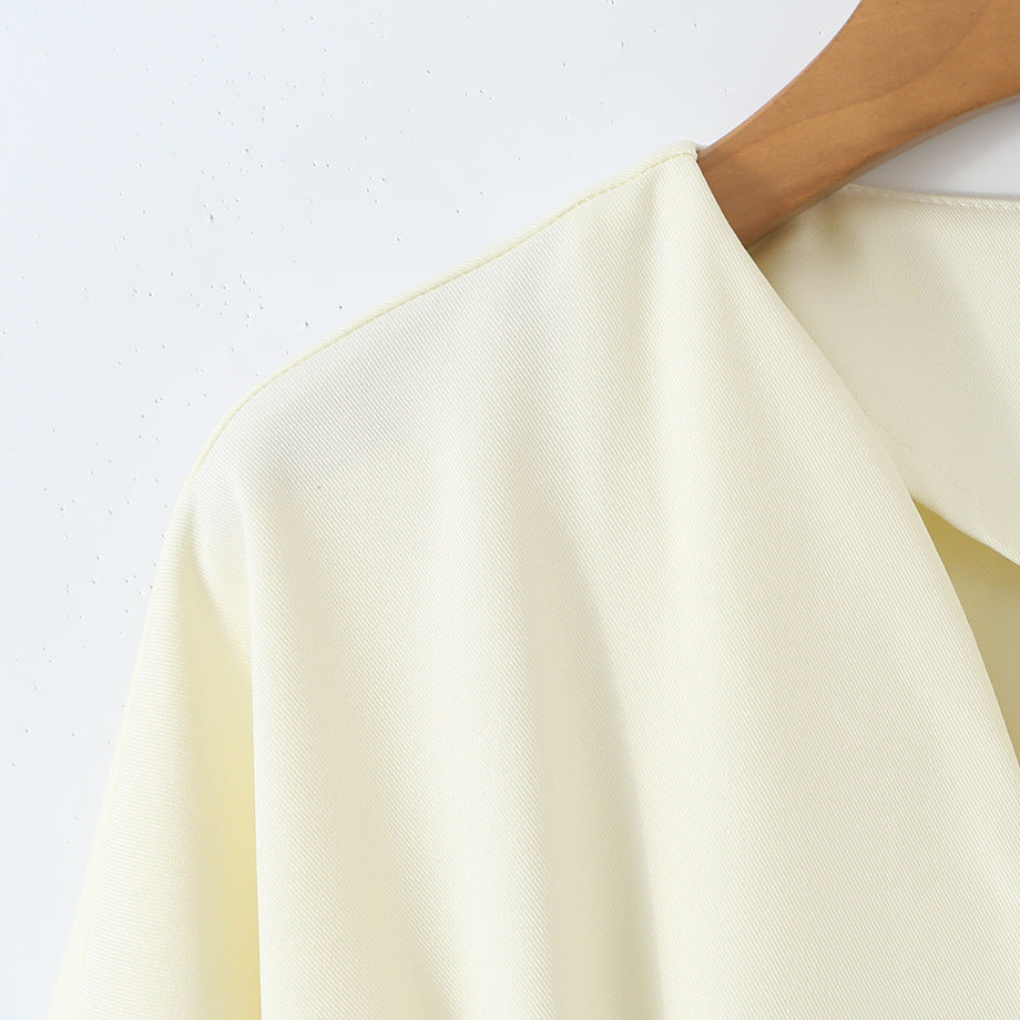 Women Tailored Wrap Blazer with Pleats and Tying Belt Amarae