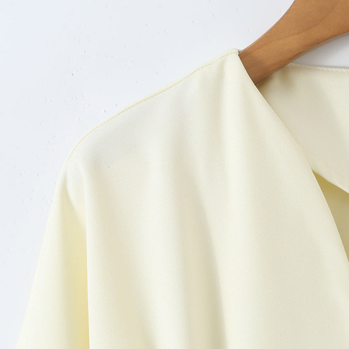 Women Tailored Wrap Blazer with Pleats and Tying Belt Amarae
