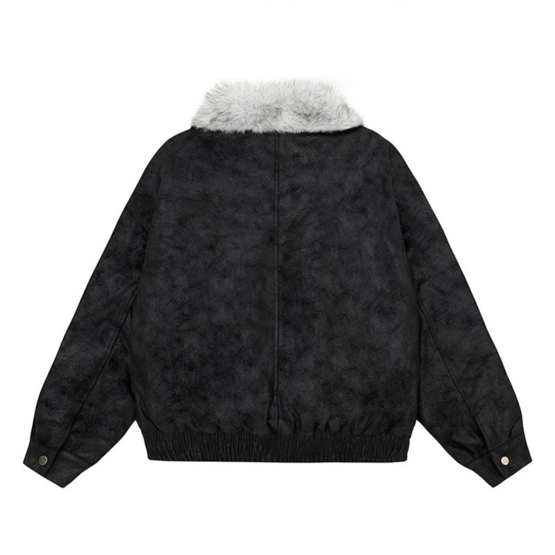 Women's Oversized Bomber Jacket with Faux Fur Collar and Elastic Hem Amarae